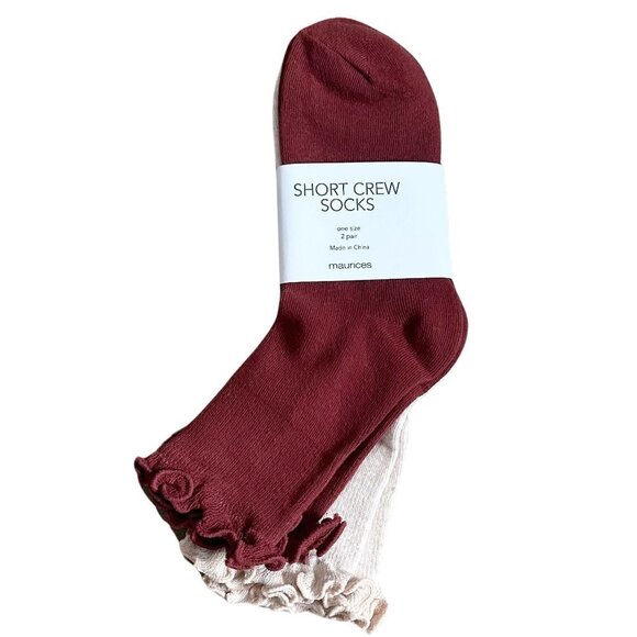 NEW Maurices 2 Pack Tan and Red Short Crew Socks - Picture 2 of 3
